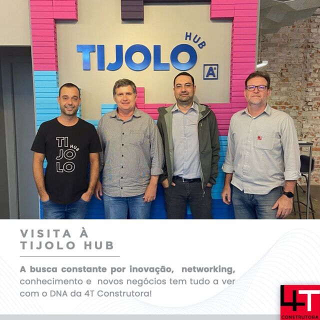 Visita à Tijolo Hub - a busca constante por inovação,  networking,  conhecimento e  novos negócios tem tudo a ver com o DNA da 4T Construtora!

@tijolohub 

#4tconstrutora #tijolohub #construção #networking #inovação